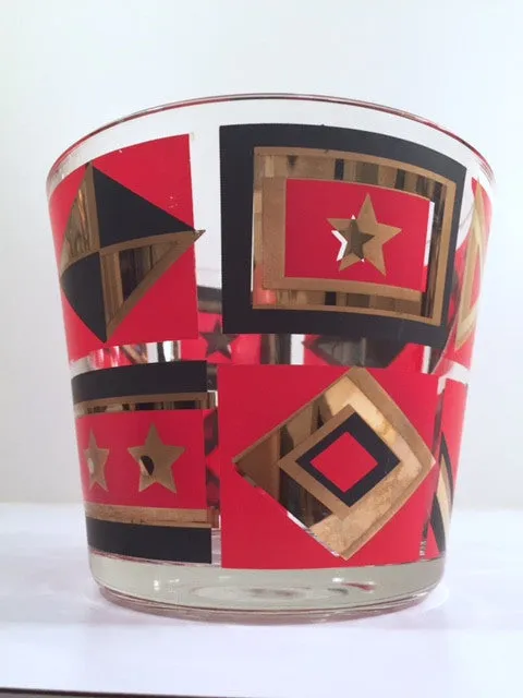 Mid-Century Geometric Red, Black & 22-Karat Gold Ice Container