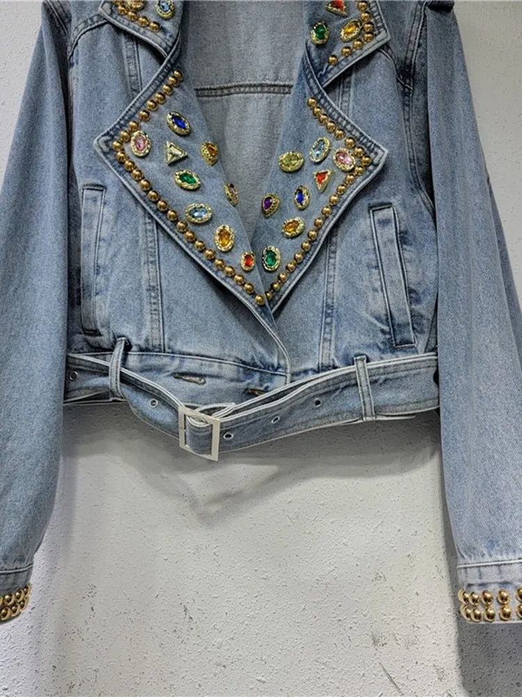 Pre Order:  Bejeweled Embroidered Denim Coat