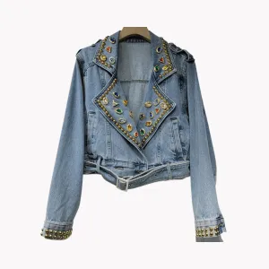 Pre Order:  Bejeweled Embroidered Denim Coat