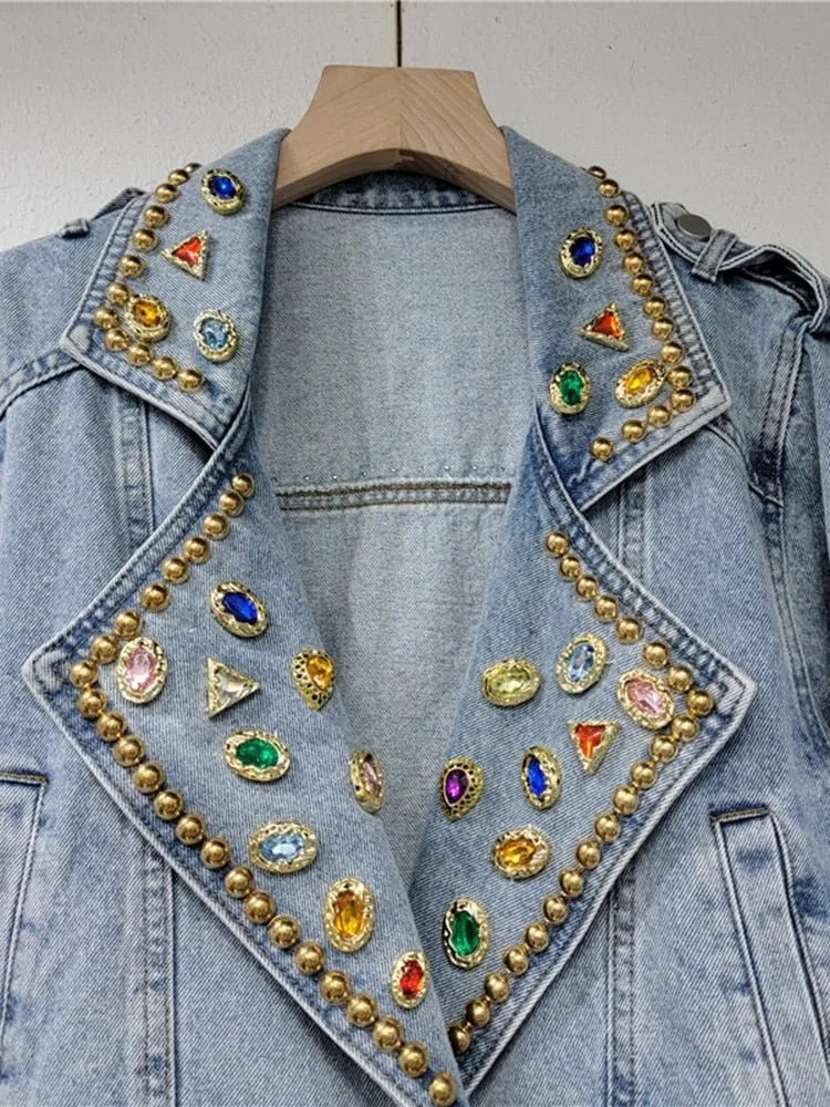 Pre Order:  Bejeweled Embroidered Denim Coat