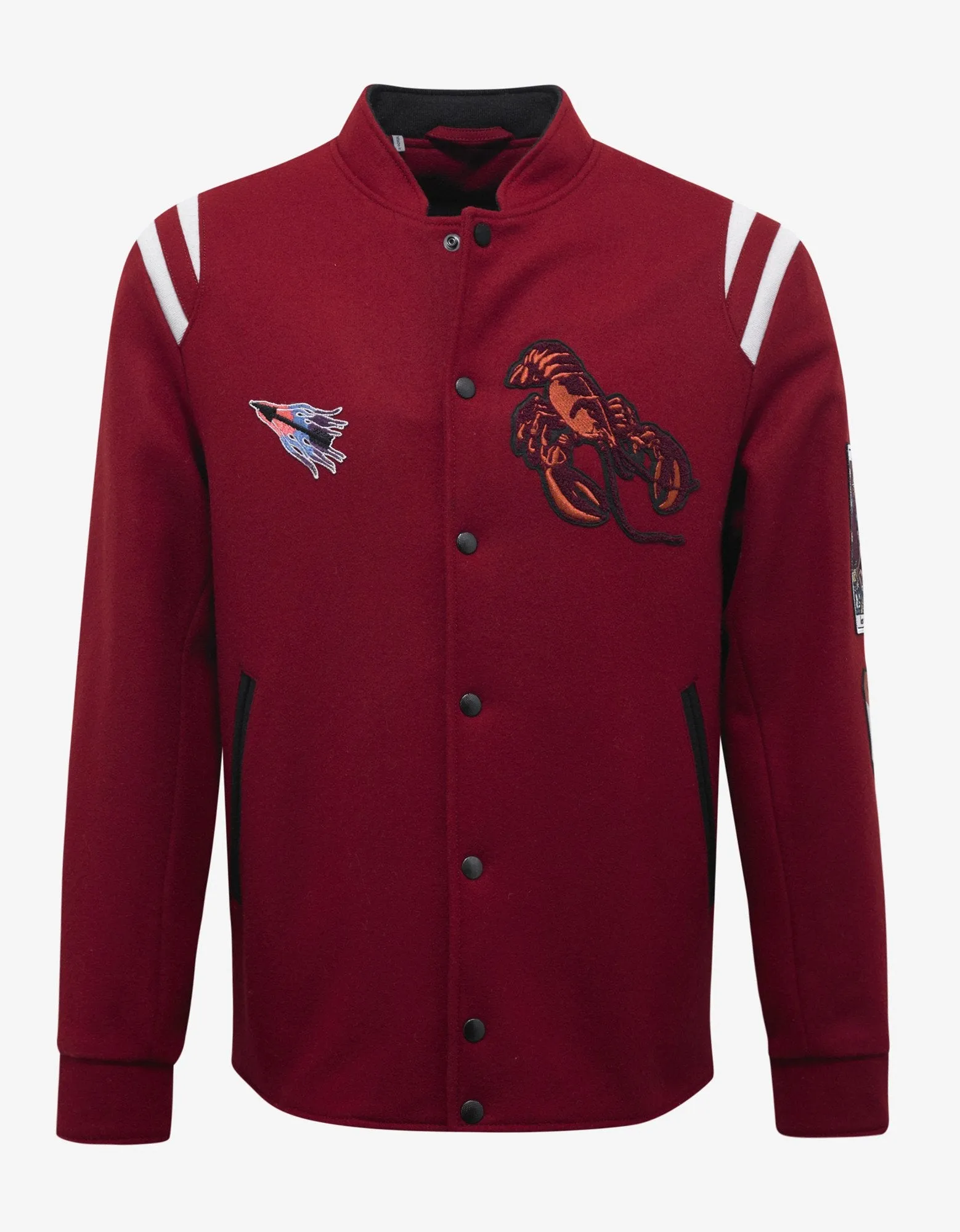 Red Wool Baseball Jacket with Patches