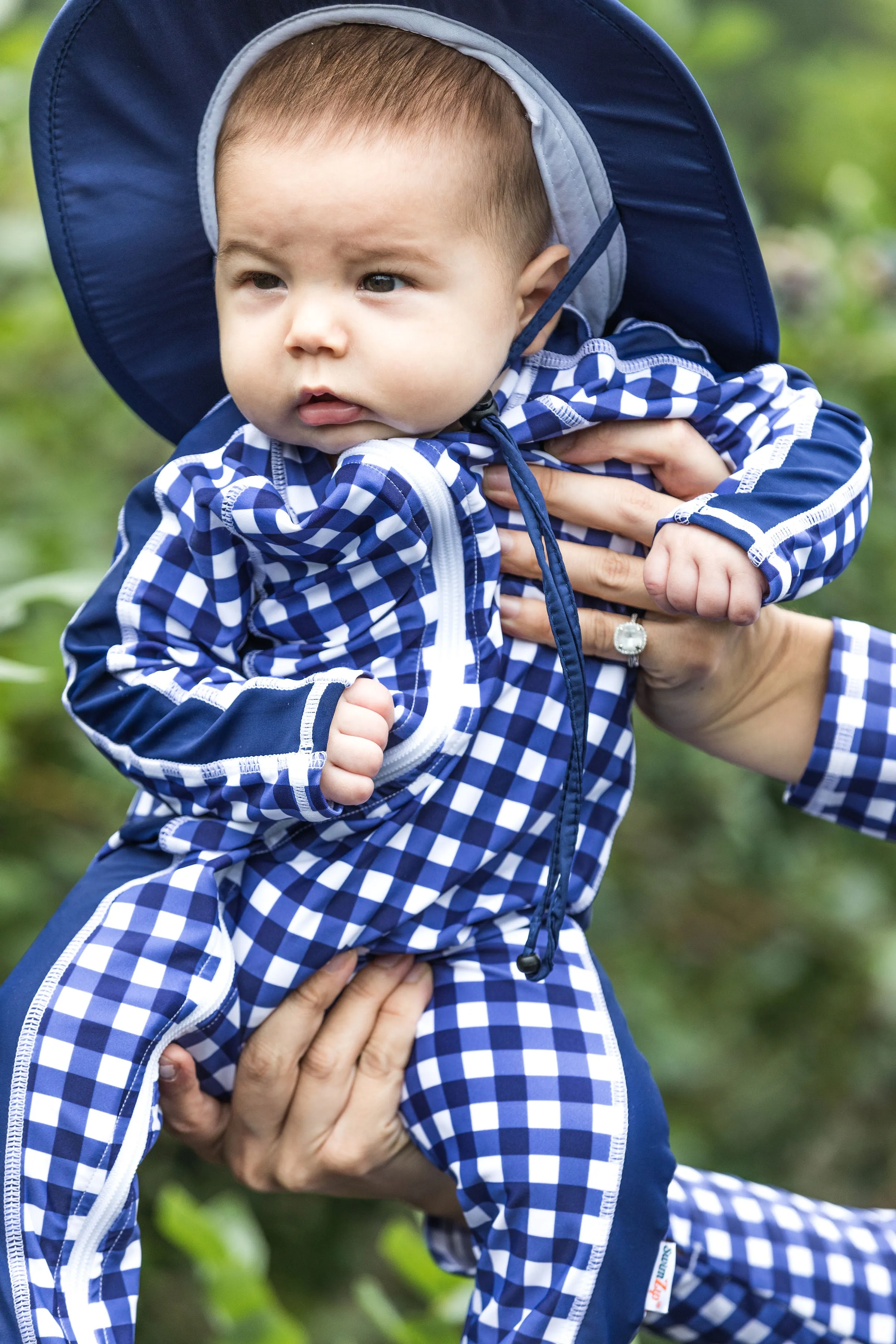 Sunsuit - Long Sleeve Romper Swimsuit | "Navy Gingham"