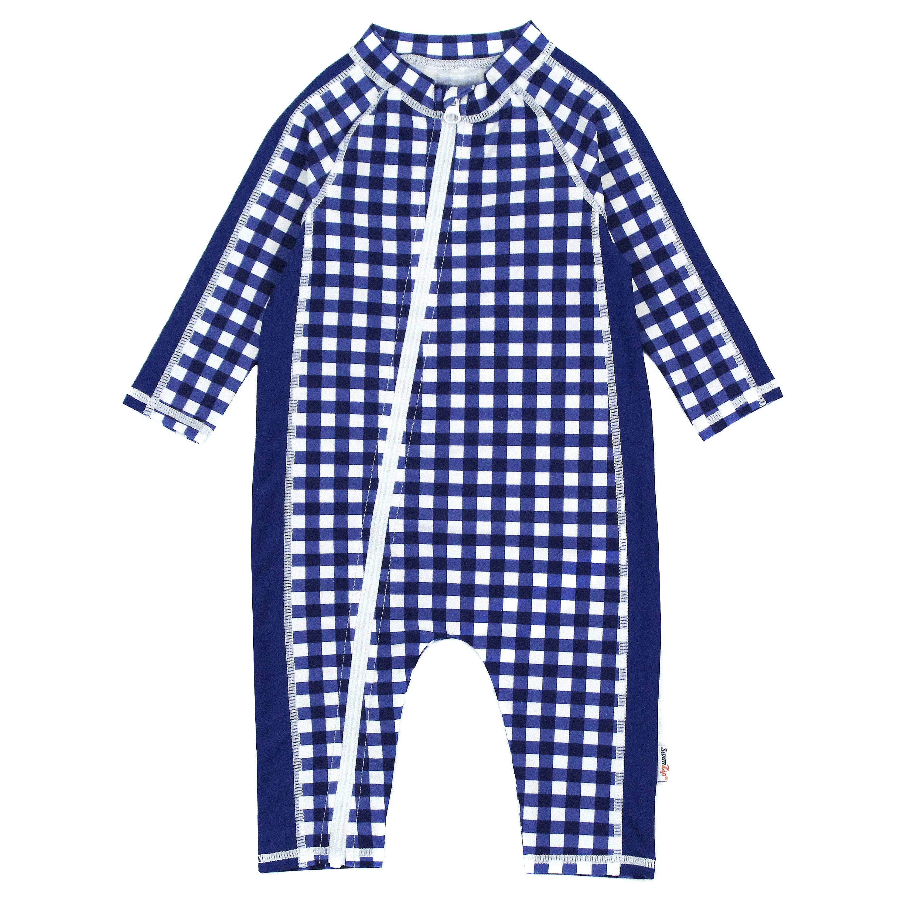 Sunsuit - Long Sleeve Romper Swimsuit | "Navy Gingham"