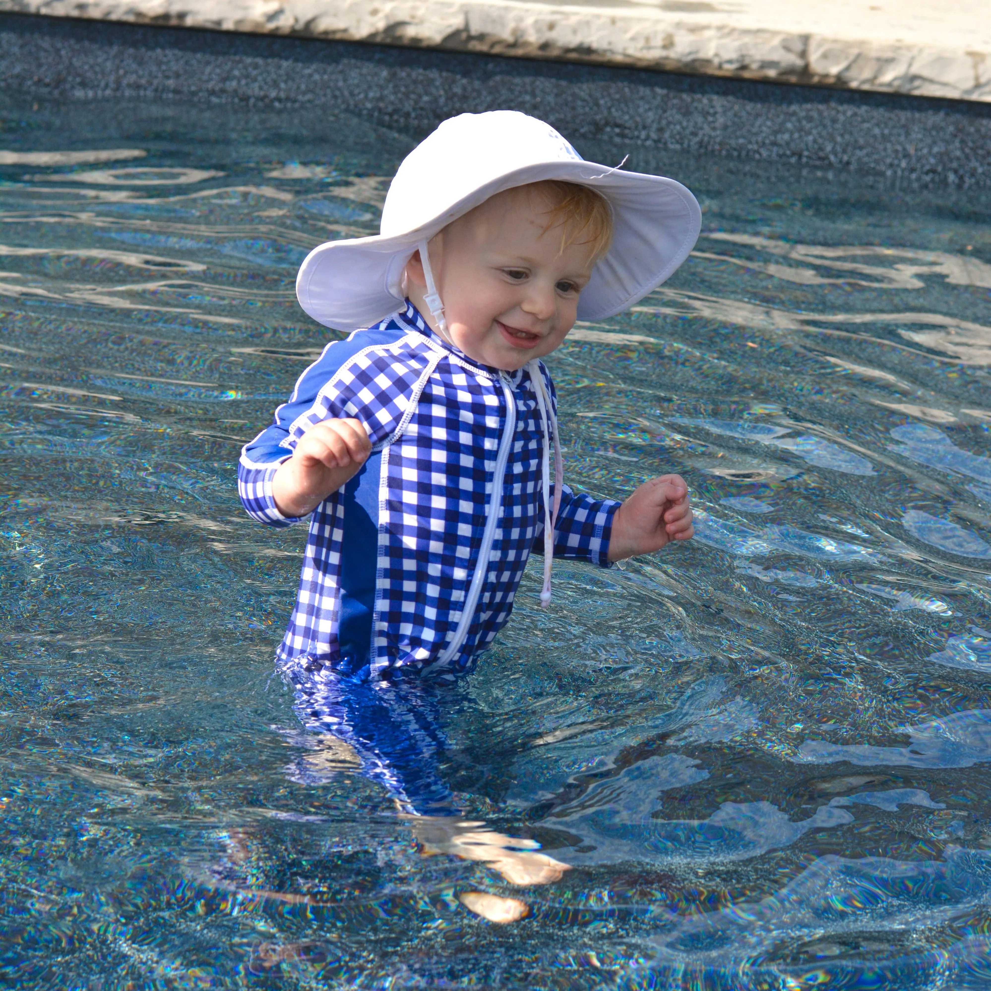 Sunsuit - Long Sleeve Romper Swimsuit | "Navy Gingham"