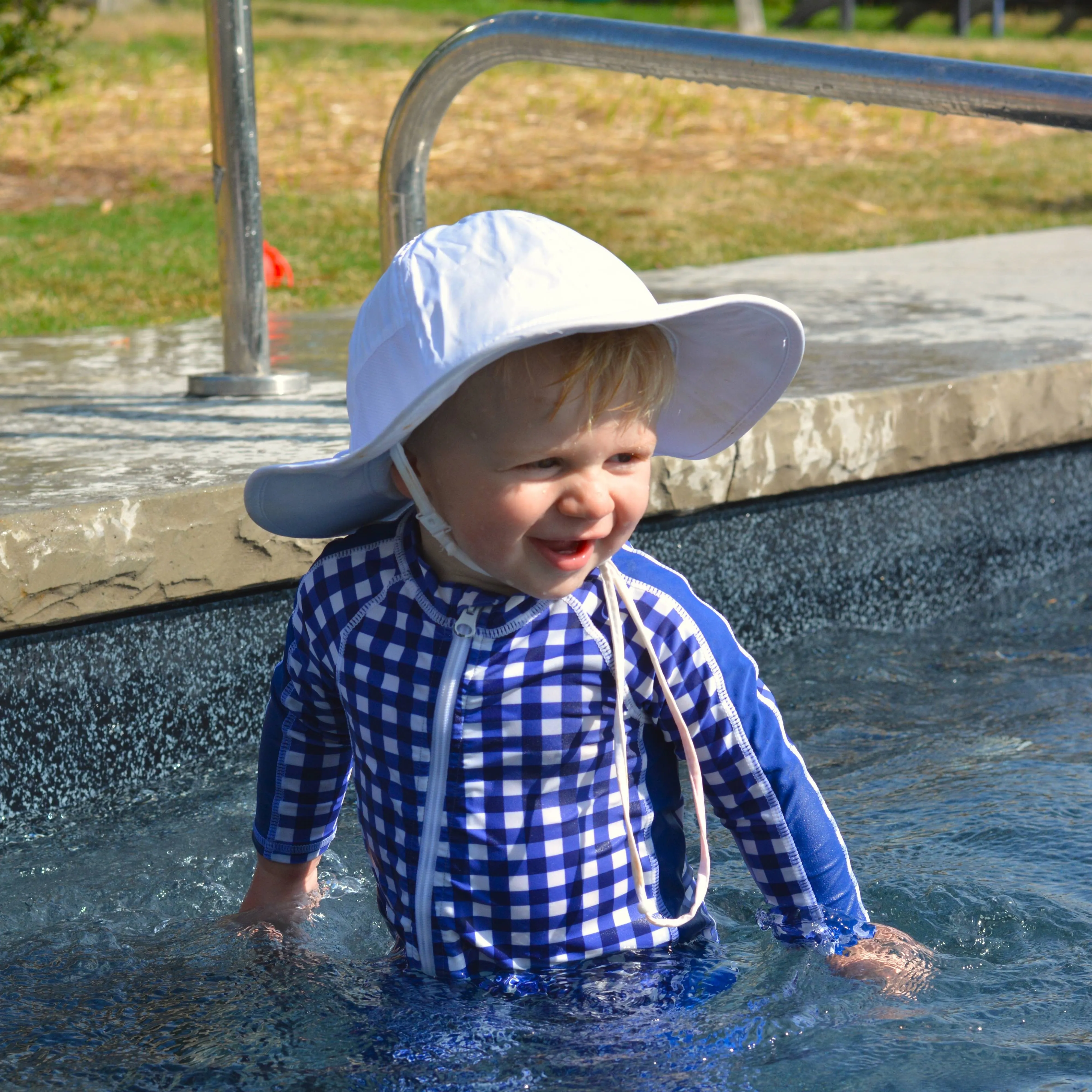 Sunsuit - Long Sleeve Romper Swimsuit | "Navy Gingham"