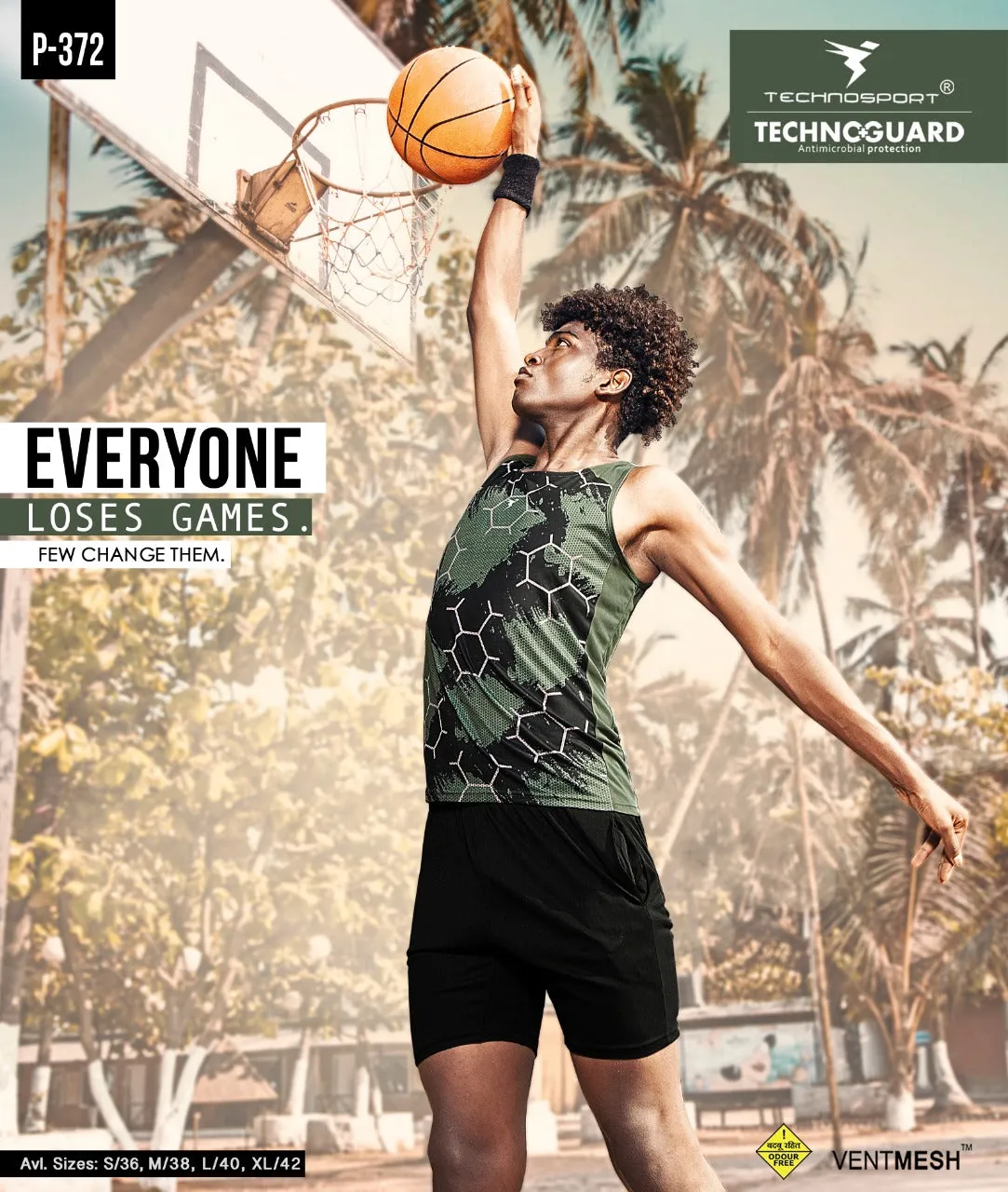 TechnoSport Sublimation U Neck Sleeveless Dry Fit Sando for Men P-372 (Olive Green)