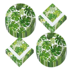 Tropical Green Palm Leaf Paper Dinner Plates and Napkins (Serves 16)