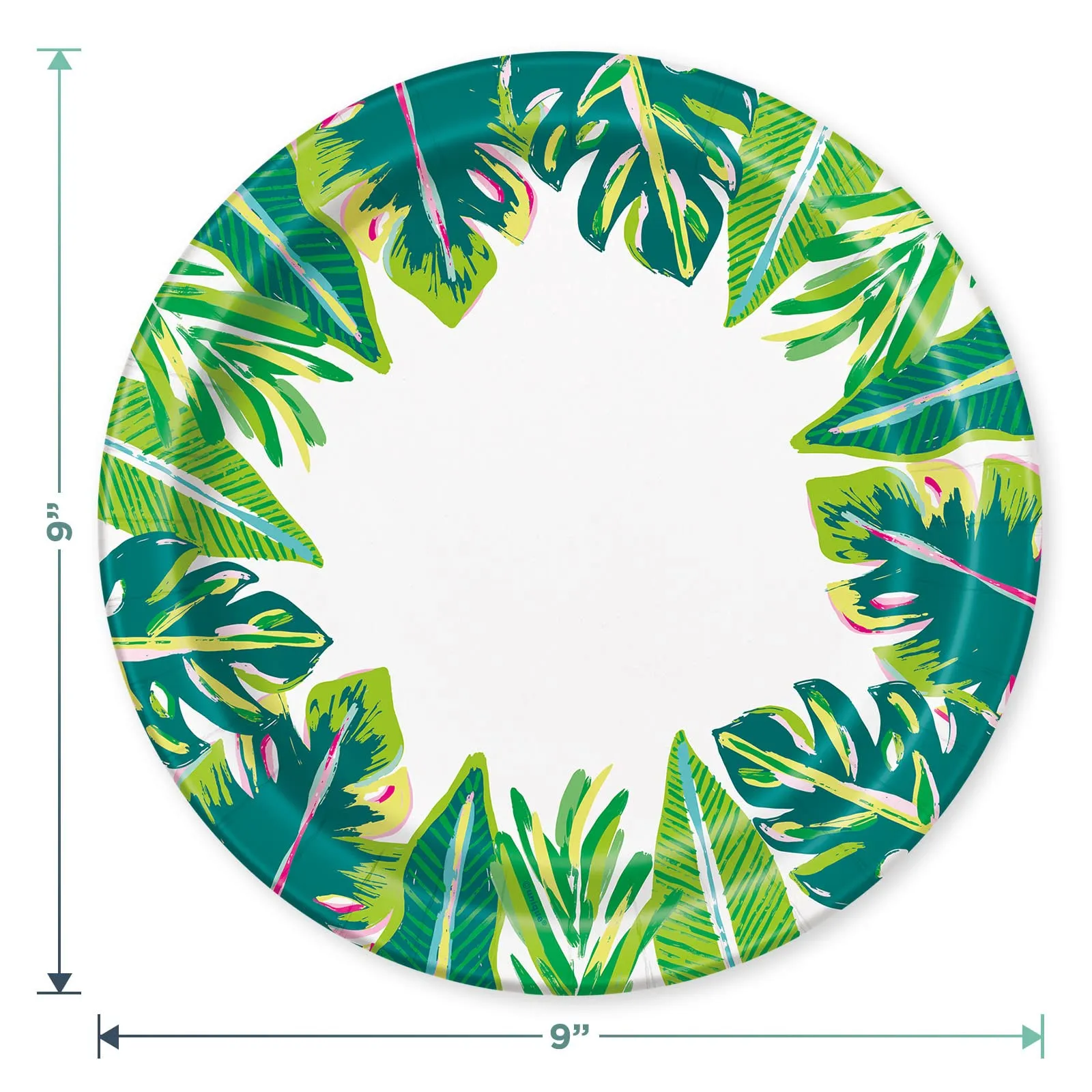 Tropical Leaves With Metallic Gold Paper Dinner Plates and "Go Wild" Lunch Napkins (Serves 16)