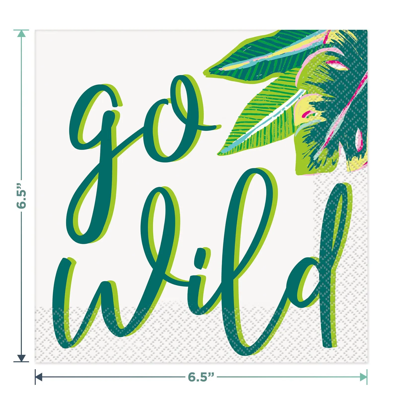 Tropical Leaves With Metallic Gold Paper Dinner Plates and "Go Wild" Lunch Napkins (Serves 16)