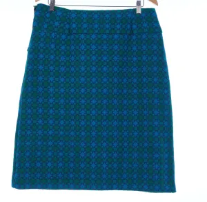 Welsh Wool Vintage Geometric Pattern Skirt Green and Blue UK Size 16