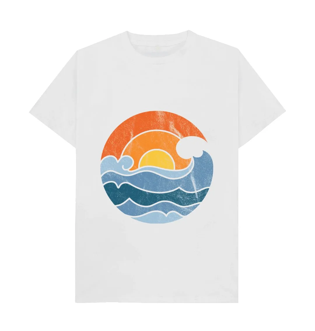 white tee with beach sunset