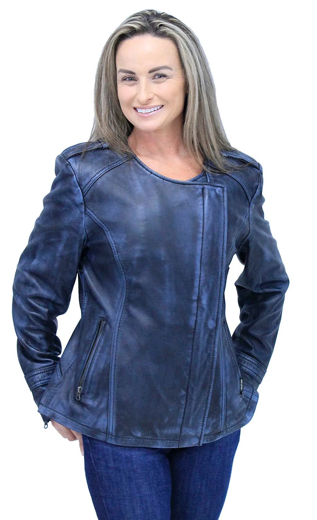 Women's Blue Beauty Leather Jacket CC Pocket #LA60624GU