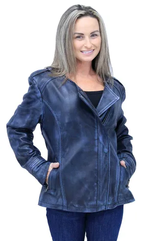 Women's Blue Beauty Leather Jacket CC Pocket #LA60624GU