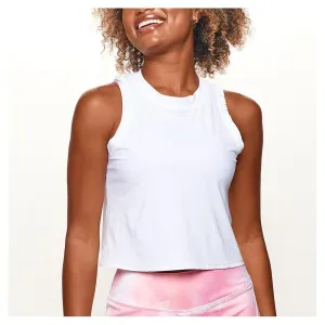 Women`s Ruffle Crop Tennis Tank White