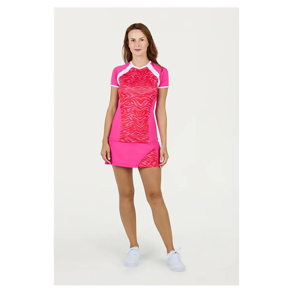 Women's Serendipity Short Sleeve Tennis Top Pink Zebra